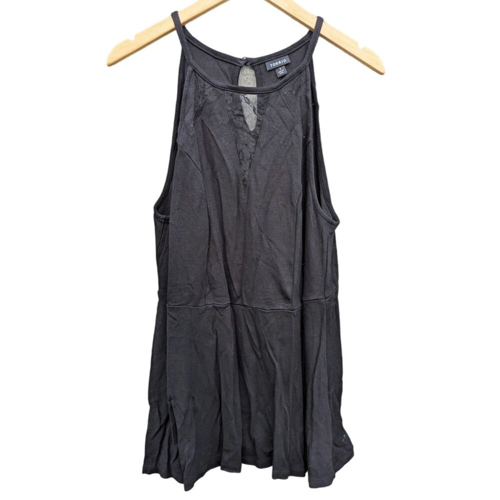 High Neck Black Lace Blouse Torrid 1X Career Office Goth Dark Romantic Fairy